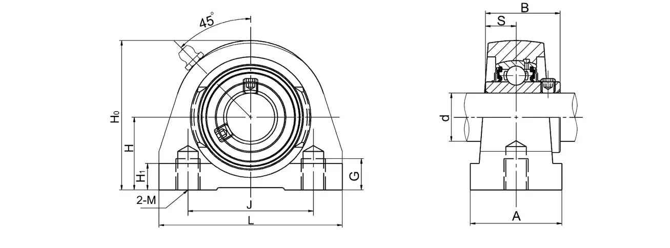 Diagram of Tapped Base Pillow Block Bearing Units UCPW2