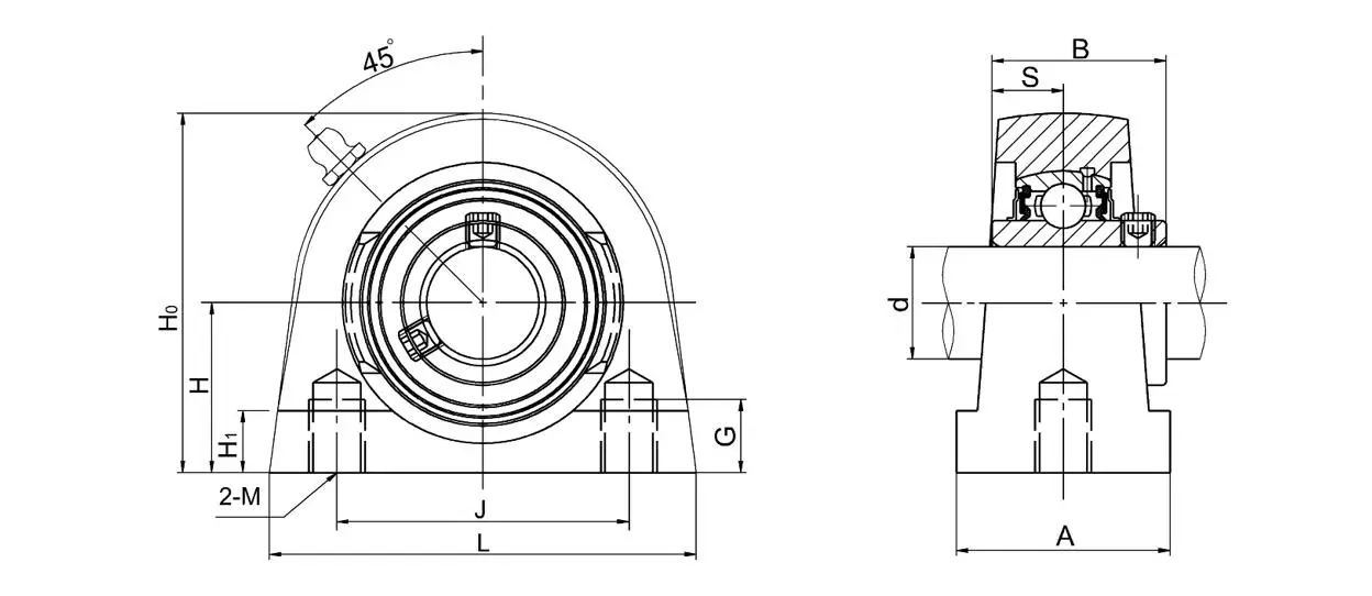 Diagram of Tapped Base Pillow Block Bearing Units UCPG2