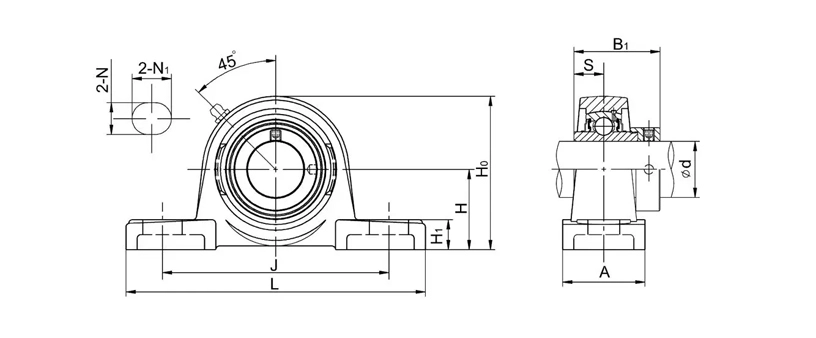 NAP201-8 Pillow Block Bearings 2 Bolt Bearing Housing