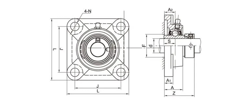 NAF201-8 Flange Bearing Units 4 Bolt Bearing Housing