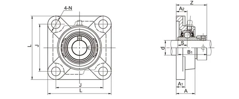 NAFS201 Flange Bearing Units 4 Bolt Bearing Housing