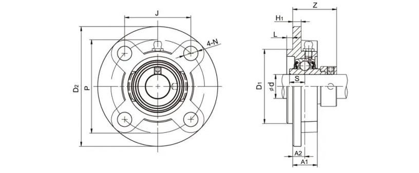 NAFC201-8 Flange Cartridge Bearing Units 4 Bolt Bearing Housing